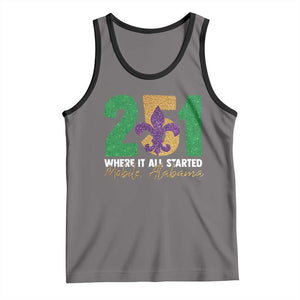 Funny Mardi Gras Mobile Alabama 251 Tank Top Where It All Started Area Code Glitter Print TS11 Deep Heather Black Print Your Wear