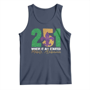 Funny Mardi Gras Mobile Alabama 251 Tank Top Where It All Started Area Code Glitter Print TS11 Navy Print Your Wear