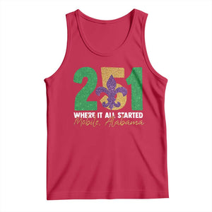 Funny Mardi Gras Mobile Alabama 251 Tank Top Where It All Started Area Code Glitter Print TS11 Red Print Your Wear