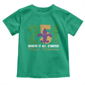 Funny Mardi Gras Mobile Alabama 251 Toddler T Shirt Where It All Started Area Code Glitter Print TS11 Irish Green Print Your Wear