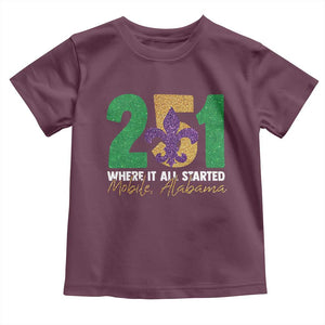Funny Mardi Gras Mobile Alabama 251 Toddler T Shirt Where It All Started Area Code Glitter Print TS11 Maroon Print Your Wear