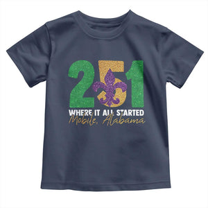 Funny Mardi Gras Mobile Alabama 251 Toddler T Shirt Where It All Started Area Code Glitter Print TS11 Navy Print Your Wear