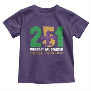Funny Mardi Gras Mobile Alabama 251 Toddler T Shirt Where It All Started Area Code Glitter Print TS11 Purple Print Your Wear