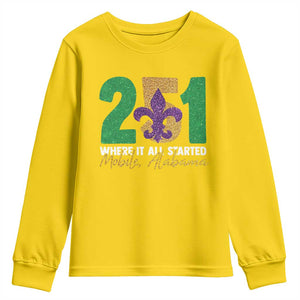 Funny Mardi Gras Mobile Alabama 251 Youth Sweatshirt Where It All Started Area Code Glitter Print TS11 Daisy Print Your Wear