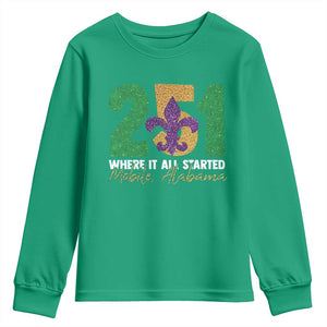 Funny Mardi Gras Mobile Alabama 251 Youth Sweatshirt Where It All Started Area Code Glitter Print TS11 Irish Green Print Your Wear