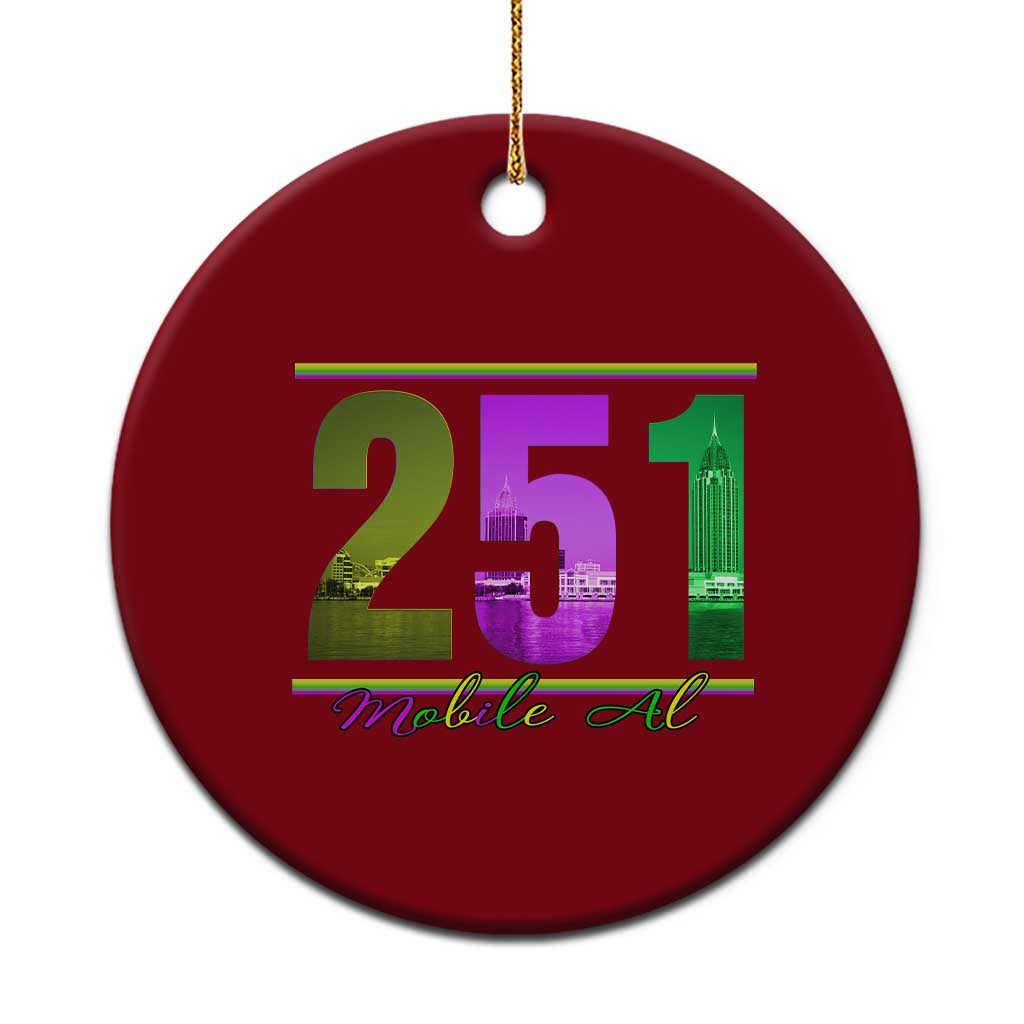 Funny Mardi Gras In Mobile Alabama 251 Ceramic Ornament Skyline Area Code TS11 1pc Red Print Your Wear