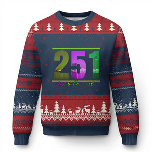 Funny Mardi Gras In Mobile Alabama 251 Ugly Christmas Sweater Skyline Area Code TS11 Navy Red Print Your Wear