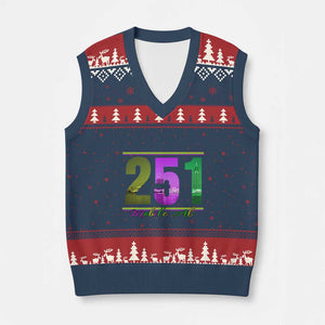Funny Mardi Gras In Mobile Alabama 251 V-Neck Knit Sweater Vest Skyline Area Code TS11 Navy Red Print Your Wear