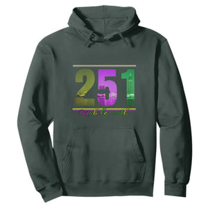 Funny Mardi Gras In Mobile Alabama 251 Hoodie Skyline Area Code TS11 Dark Forest Green Print Your Wear