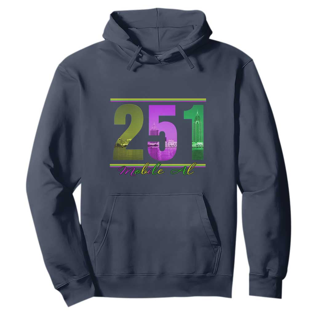 Funny Mardi Gras In Mobile Alabama 251 Hoodie Skyline Area Code TS11 Navy Print Your Wear