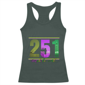 Funny Mardi Gras In Mobile Alabama 251 Racerback Tank Top Skyline Area Code TS11 Dark Forest Green Print Your Wear