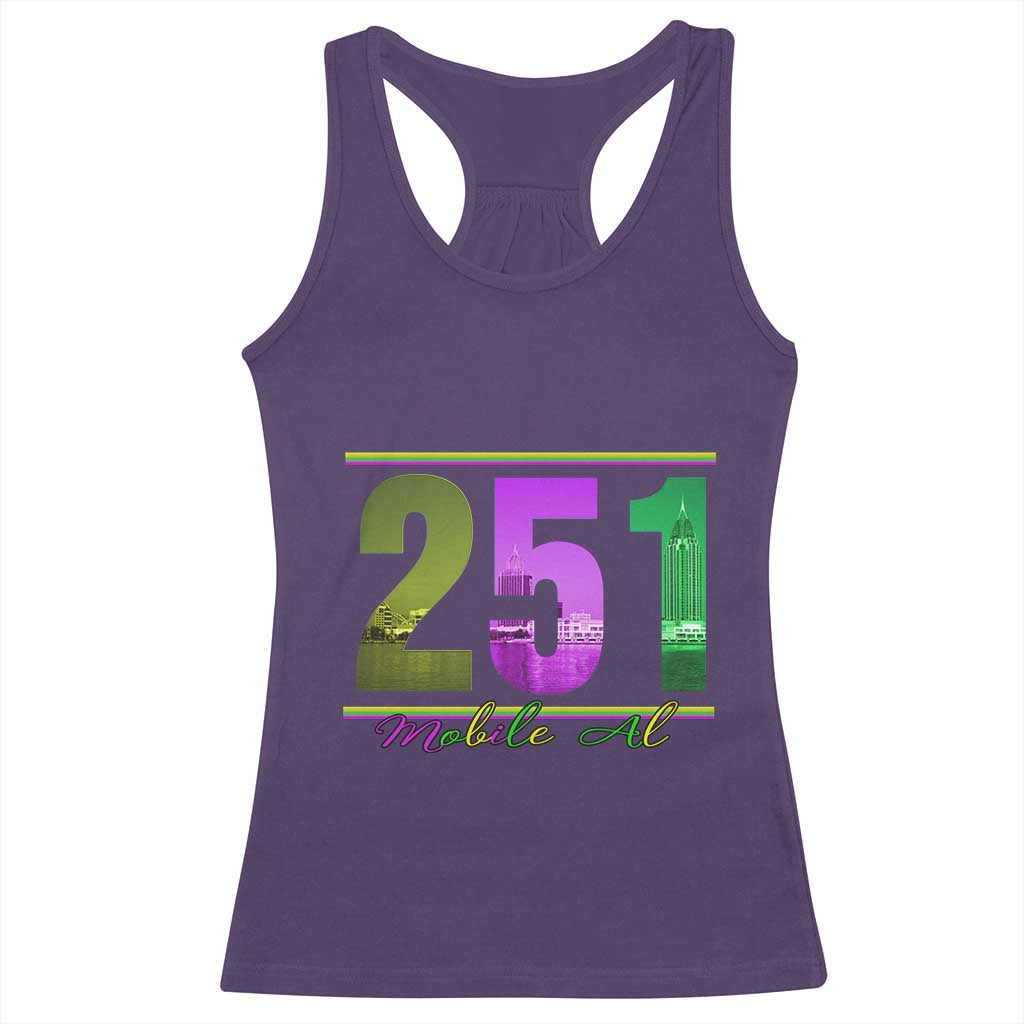 Funny Mardi Gras In Mobile Alabama 251 Racerback Tank Top Skyline Area Code TS11 Purple Print Your Wear