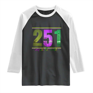 Funny Mardi Gras In Mobile Alabama 251 Raglan Shirt Skyline Area Code TS11 Black White Print Your Wear
