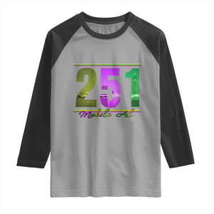 Funny Mardi Gras In Mobile Alabama 251 Raglan Shirt Skyline Area Code TS11 Sport Gray Black Print Your Wear