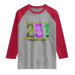 Funny Mardi Gras In Mobile Alabama 251 Raglan Shirt Skyline Area Code TS11 Sport Gray Red Print Your Wear