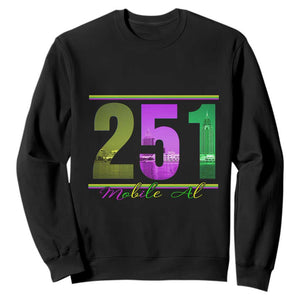 Funny Mardi Gras In Mobile Alabama 251 Sweatshirt Skyline Area Code TS11 Black Print Your Wear