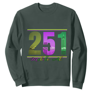 Funny Mardi Gras In Mobile Alabama 251 Sweatshirt Skyline Area Code TS11 Dark Forest Green Print Your Wear