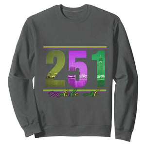Funny Mardi Gras In Mobile Alabama 251 Sweatshirt Skyline Area Code TS11 Dark Heather Print Your Wear
