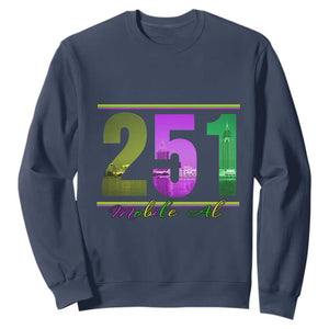 Funny Mardi Gras In Mobile Alabama 251 Sweatshirt Skyline Area Code TS11 Navy Print Your Wear