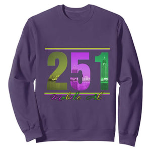 Funny Mardi Gras In Mobile Alabama 251 Sweatshirt Skyline Area Code TS11 Purple Print Your Wear