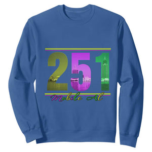 Funny Mardi Gras In Mobile Alabama 251 Sweatshirt Skyline Area Code TS11 Royal Blue Print Your Wear