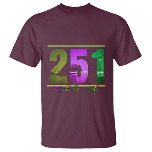 Funny Mardi Gras In Mobile Alabama 251 T Shirt Skyline Area Code TS11 Maroon Print Your Wear