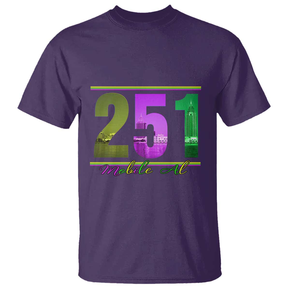 Funny Mardi Gras In Mobile Alabama 251 T Shirt Skyline Area Code TS11 Purple Print Your Wear