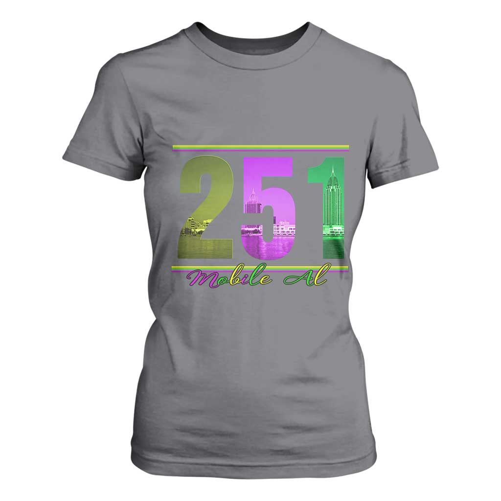 Funny Mardi Gras In Mobile Alabama 251 T Shirt For Women Skyline Area Code TS11 Charcoal Print Your Wear