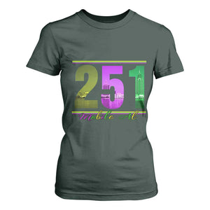 Funny Mardi Gras In Mobile Alabama 251 T Shirt For Women Skyline Area Code TS11 Dark Forest Green Print Your Wear