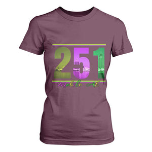 Funny Mardi Gras In Mobile Alabama 251 T Shirt For Women Skyline Area Code TS11 Maroon Print Your Wear