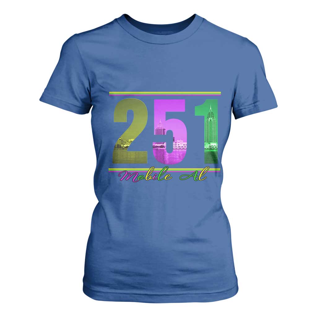 Funny Mardi Gras In Mobile Alabama 251 T Shirt For Women Skyline Area Code TS11 Royal Blue Print Your Wear