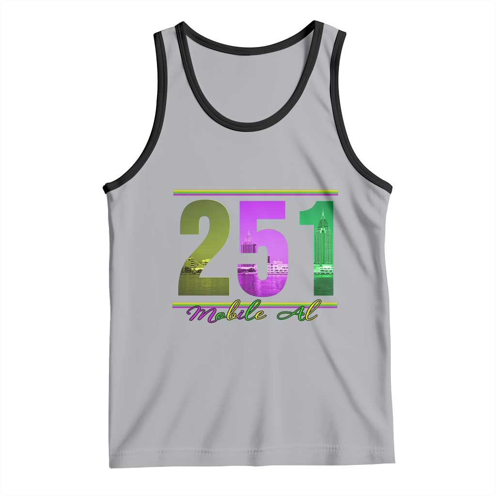 Funny Mardi Gras In Mobile Alabama 251 Tank Top Skyline Area Code TS11 Athletic Heather Black Print Your Wear