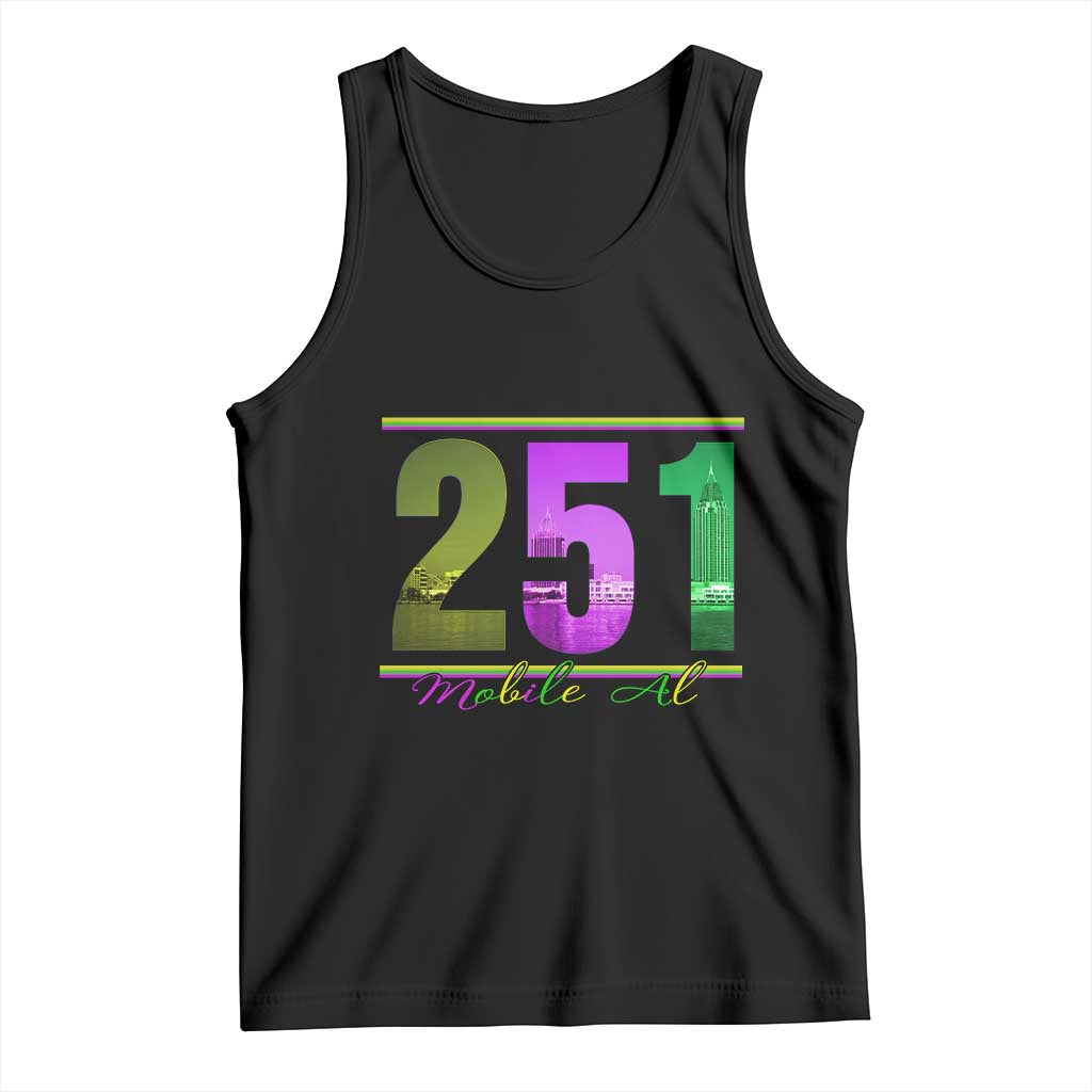 Funny Mardi Gras In Mobile Alabama 251 Tank Top Skyline Area Code TS11 Black Print Your Wear
