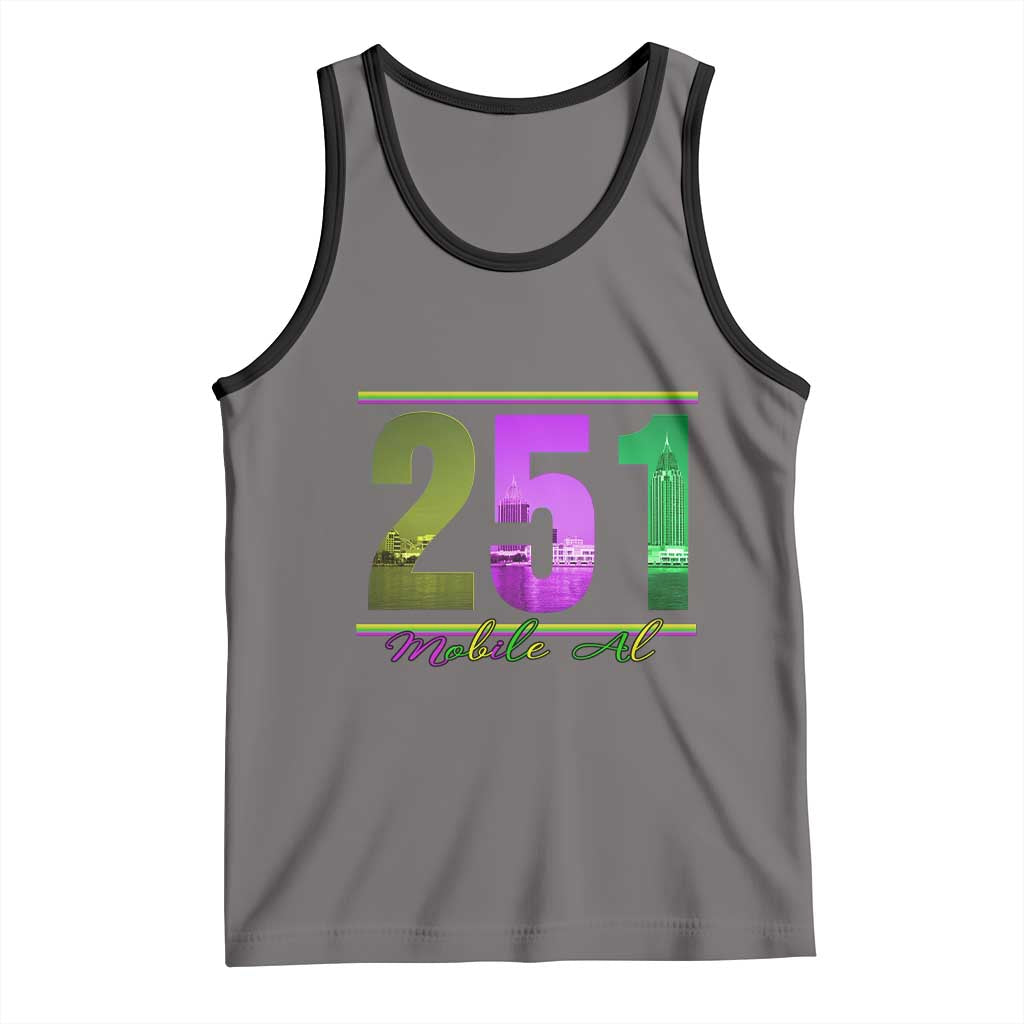 Funny Mardi Gras In Mobile Alabama 251 Tank Top Skyline Area Code TS11 Deep Heather Black Print Your Wear