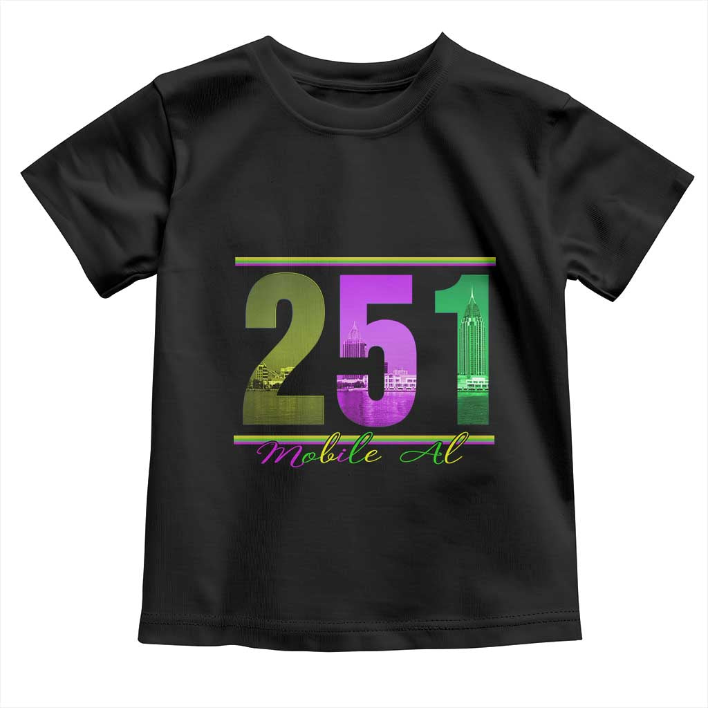 Funny Mardi Gras In Mobile Alabama 251 Toddler T Shirt Skyline Area Code TS11 Black Print Your Wear