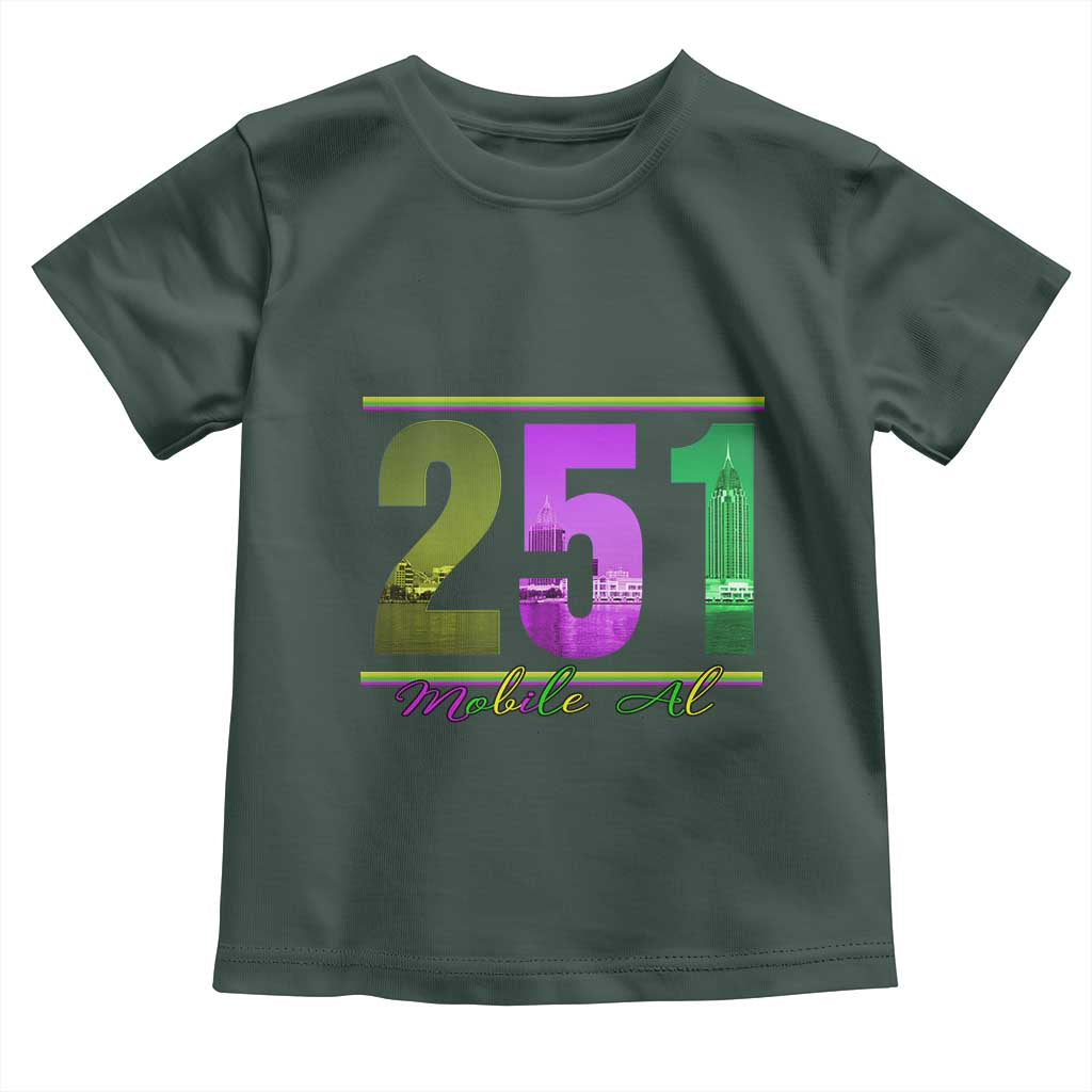 Funny Mardi Gras In Mobile Alabama 251 Toddler T Shirt Skyline Area Code TS11 Dark Forest Green Print Your Wear