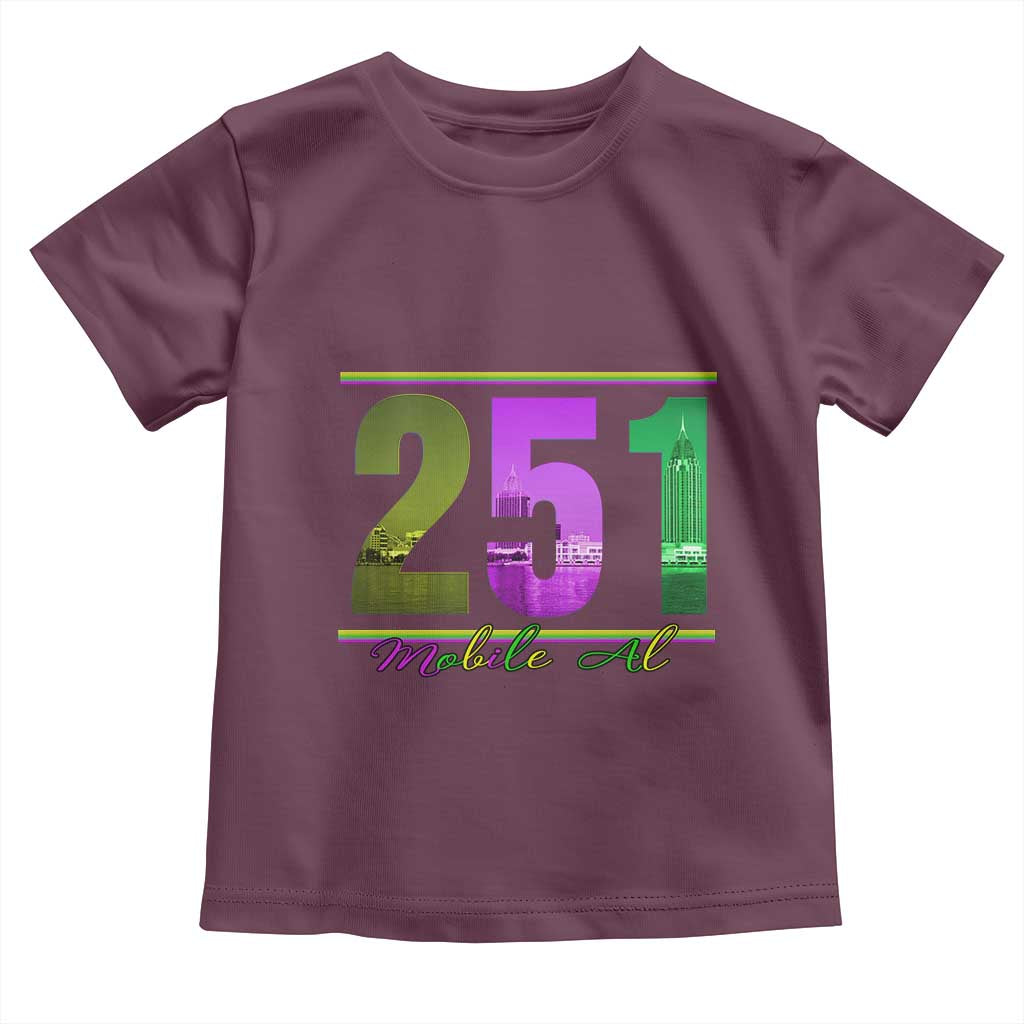 Funny Mardi Gras In Mobile Alabama 251 Toddler T Shirt Skyline Area Code TS11 Maroon Print Your Wear