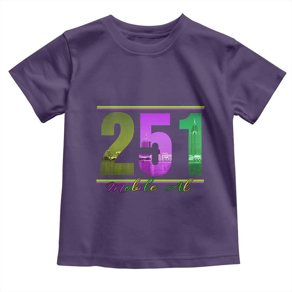 Funny Mardi Gras In Mobile Alabama 251 Toddler T Shirt Skyline Area Code TS11 Purple Print Your Wear