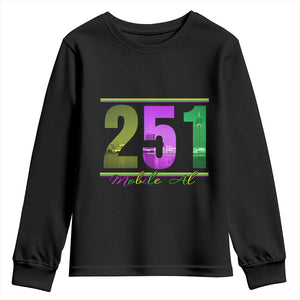 Funny Mardi Gras In Mobile Alabama 251 Youth Sweatshirt Skyline Area Code TS11 Black Print Your Wear
