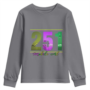 Funny Mardi Gras In Mobile Alabama 251 Youth Sweatshirt Skyline Area Code TS11 Charcoal Print Your Wear