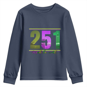 Funny Mardi Gras In Mobile Alabama 251 Youth Sweatshirt Skyline Area Code TS11 Navy Print Your Wear