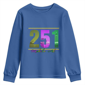 Funny Mardi Gras In Mobile Alabama 251 Youth Sweatshirt Skyline Area Code TS11 Royal Blue Print Your Wear