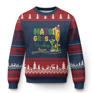 Funny Mardi Gras Drinking Team Ugly Christmas Sweater Cocktails Wine Crawfish Beads Glitter Print TS11 Navy Red Print Your Wear