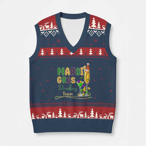 Funny Mardi Gras Drinking Team V-Neck Knit Sweater Vest Cocktails Wine Crawfish Beads Glitter Print TS11 Navy Red Print Your Wear