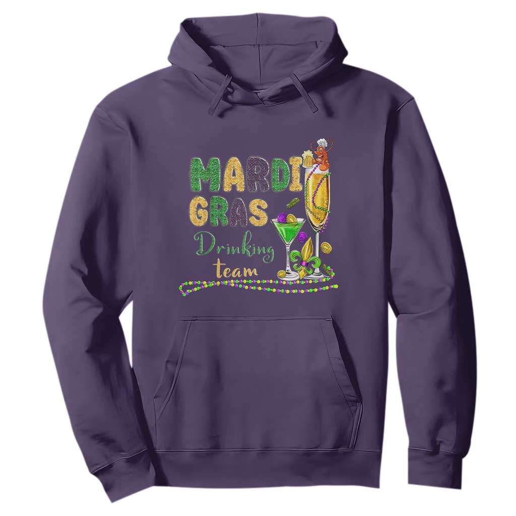 Funny Mardi Gras Drinking Team Hoodie Cocktails Wine Crawfish Beads Glitter Print TS11 Purple Print Your Wear
