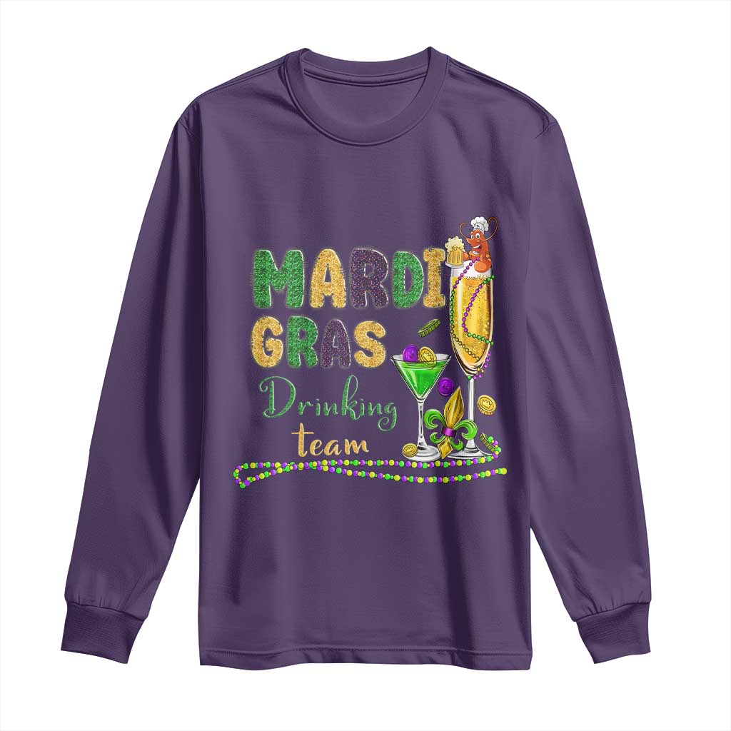 Funny Mardi Gras Drinking Team Long Sleeve Shirt Cocktails Wine Crawfish Beads Glitter Print TS11 Purple Print Your Wear