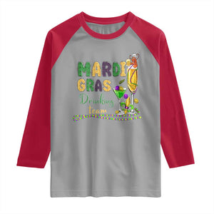 Funny Mardi Gras Drinking Team Raglan Shirt Cocktails Wine Crawfish Beads Glitter Print TS11 Sport Gray Red Print Your Wear