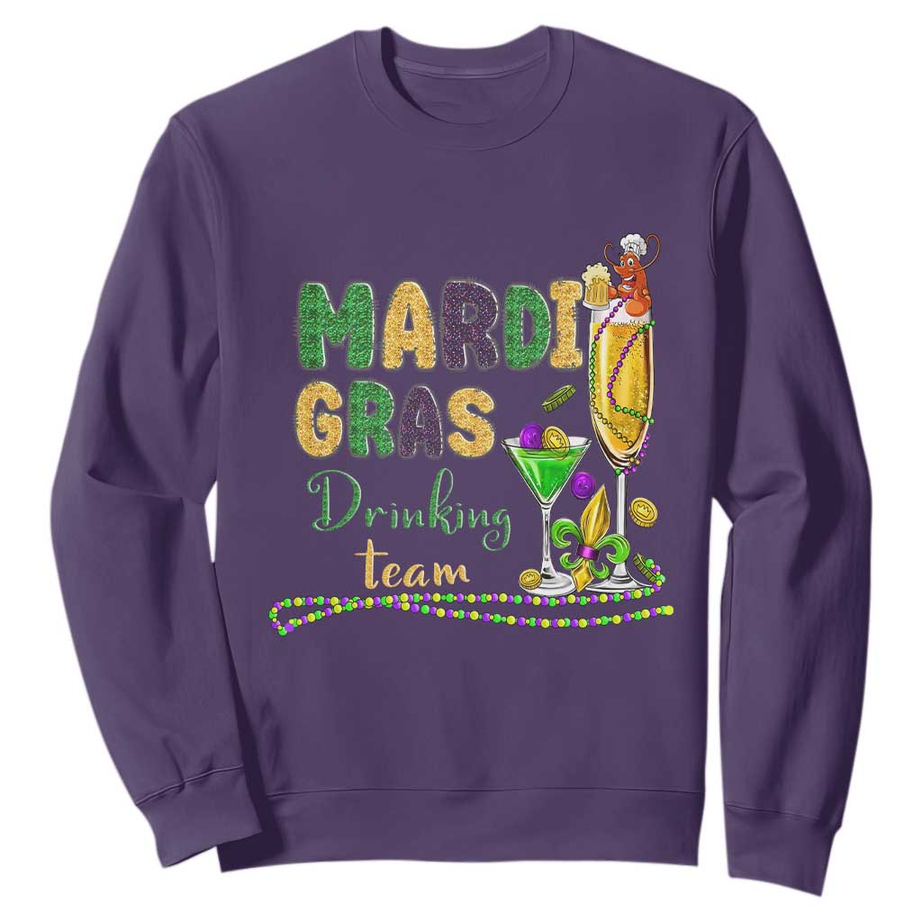 Funny Mardi Gras Drinking Team Sweatshirt Cocktails Wine Crawfish Beads Glitter Print TS11 Purple Print Your Wear