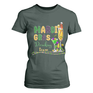 Funny Mardi Gras Drinking Team T Shirt For Women Cocktails Wine Crawfish Beads Glitter Print TS11 Dark Forest Green Print Your Wear