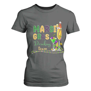 Funny Mardi Gras Drinking Team T Shirt For Women Cocktails Wine Crawfish Beads Glitter Print TS11 Dark Heather Print Your Wear